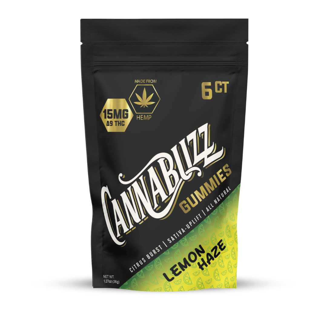 Cannabuzz 15MG Gummies Lemon Haze packaging on a white background