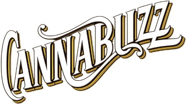 Cannabuzz logo in gold and white horizontal script