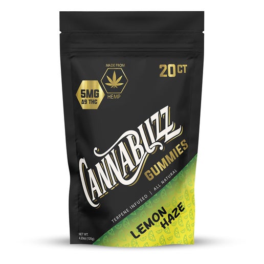 Cannabuzz Gummies packaging with black and green design on a white background